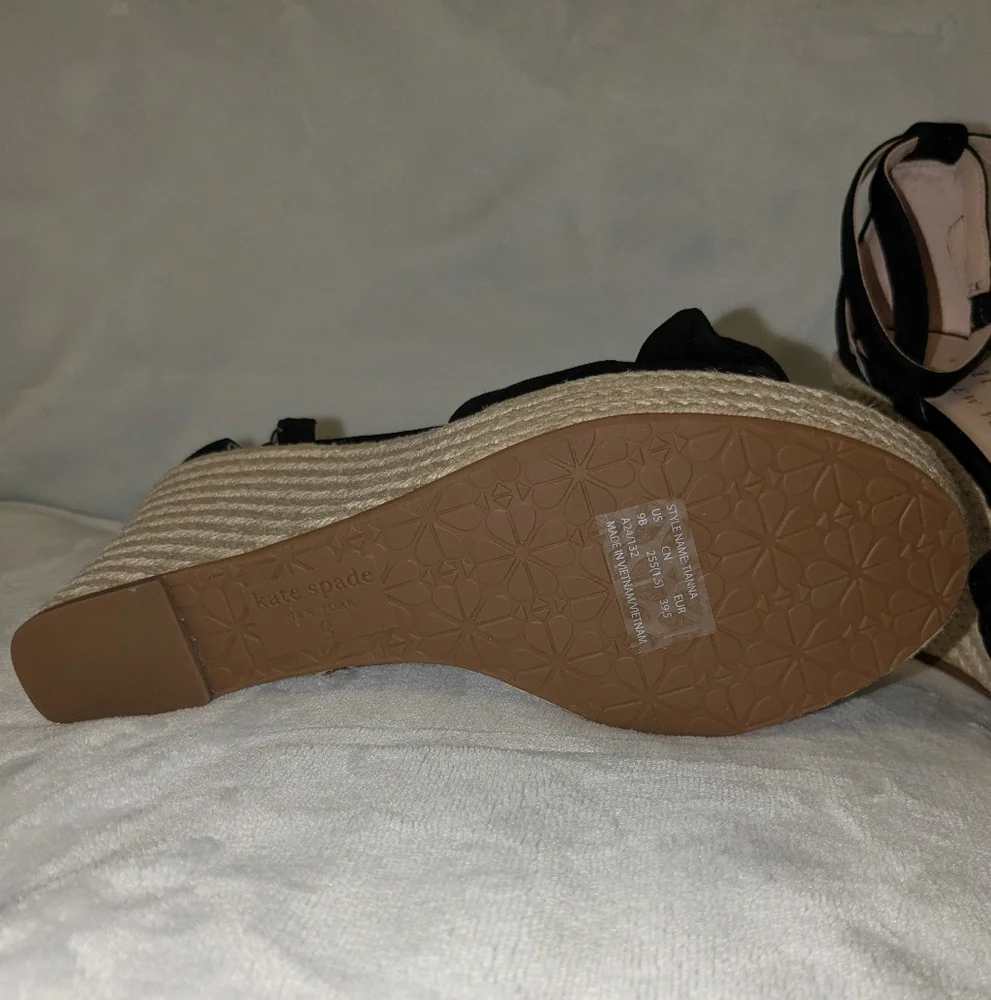 Kate Spade Tianna Black and Cream Wedge Sandals Women's Size 9 - Picture 6 of 8